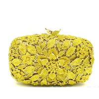 fully yellow crystal women metal evening day clutches bags bridal wedding handbags purse banquet party dinner clutch bag lady