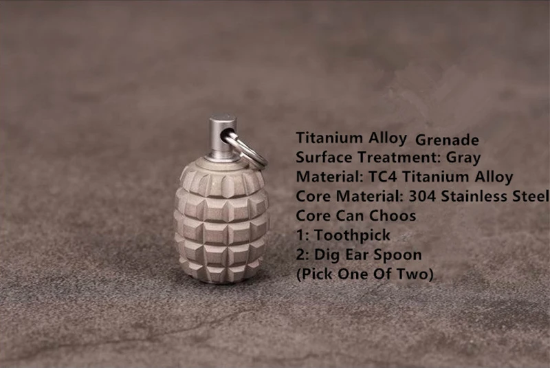 1PC Mini Grenade Shape Titanium Alloy Knife Beads Lanyard Pendant With Toothpick Fingertip Toys Begleri EDC Multi-tool Pendant