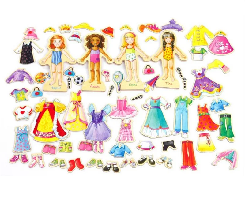 Милая игрушка пазл для девочек деревянное платье с чехлом хранения 63 предмета