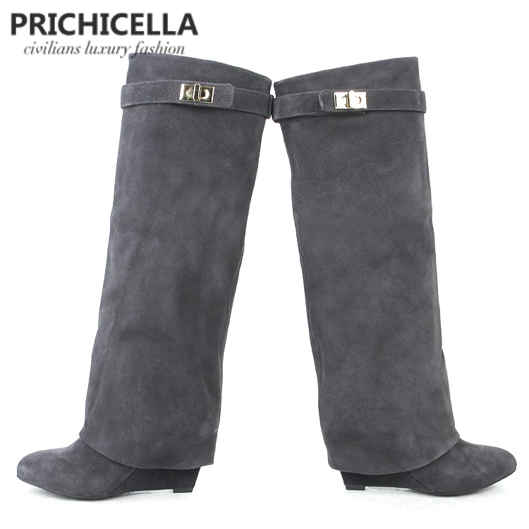 PRICHICELLA/высокие сапоги-гладиаторы до колена из натуральной кожи с острым носком и пряжкой на ремешке; size34-42