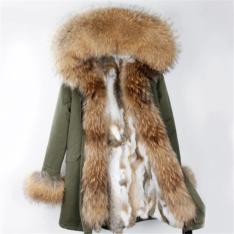OFTBUY, новинка, парка, натуральный мех, пальто, зимняя куртка для женщин, натуральный мех енота, воротник, теплый, толстый, мех кролика, подкладка, парки, отстегивающиеся