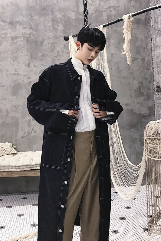 

New autumn and winter collection long line denim windbreaker popular logo men's single breasted wash coat
