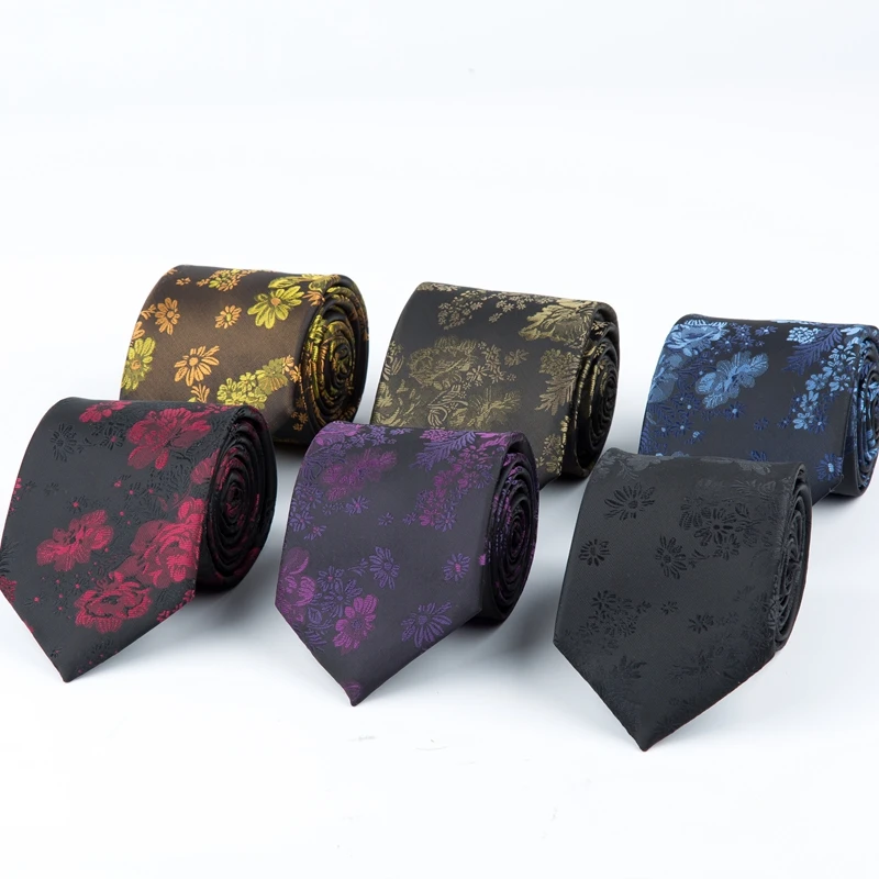 

7.5CM Wide Flower Men's Polyester Neck Ties for Men Tie Slim Wedding Neckties