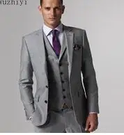 Серый Wuzhiyi последние костюмы пальто брюки конструкции мужской костюм Slim Fit 3 предмета смокинг Boyfriend Пользовательские Свадебные костюмы пиджак для костюма Masculi - Цвет: Серый