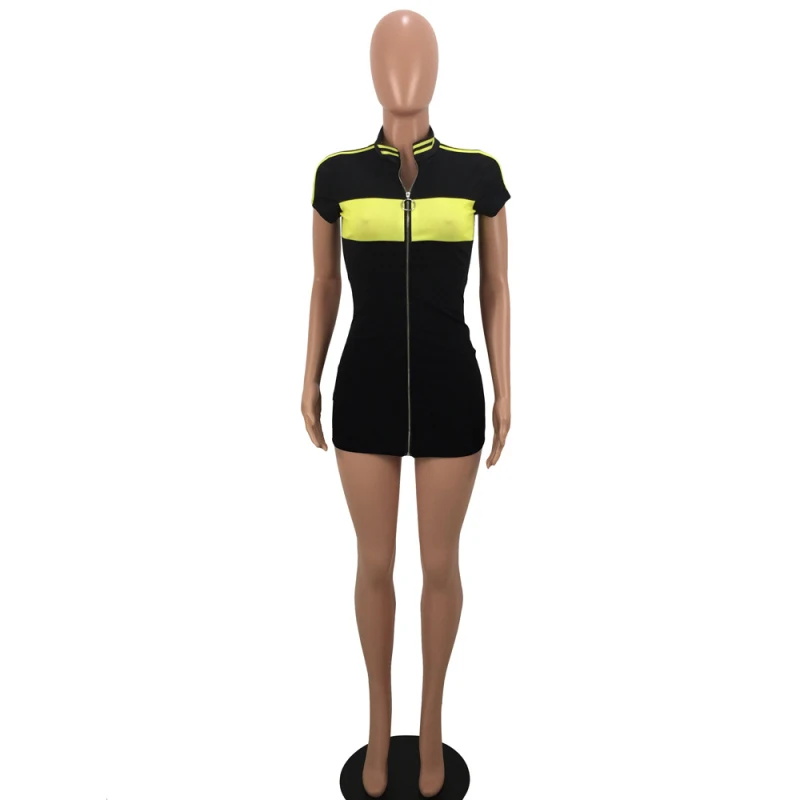 Casual Tight Dress Women Fashion 2019 Sexy Patch Work Slim Dresses Ladies Summer Turtleneck Mini Vestidos | Женская одежда