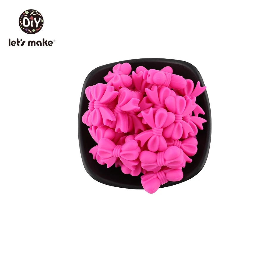 Rose bowknot Let's make/10 шт., силиконовые бусины, пищевая, мягкая, бант, бусины, прорезыватель, сделай сам, Детские аксессуары, Жевательная соска, Детские Прорезыватели - Цвет: Rose bowknot