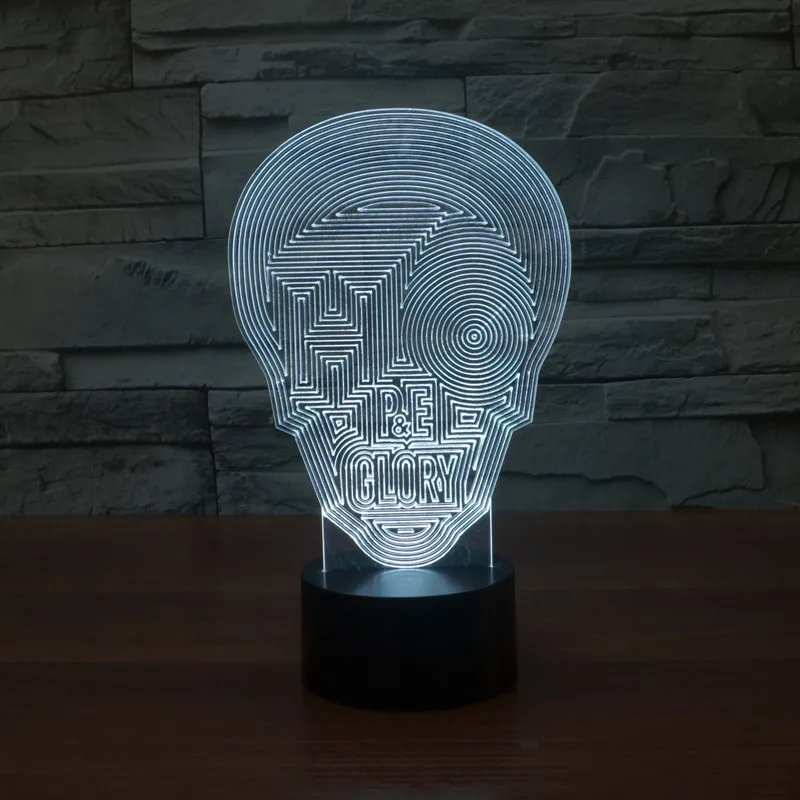 [Seven Neon] Крутая акриловая Настольная лампа с черепом 7 цветов 3d новинка