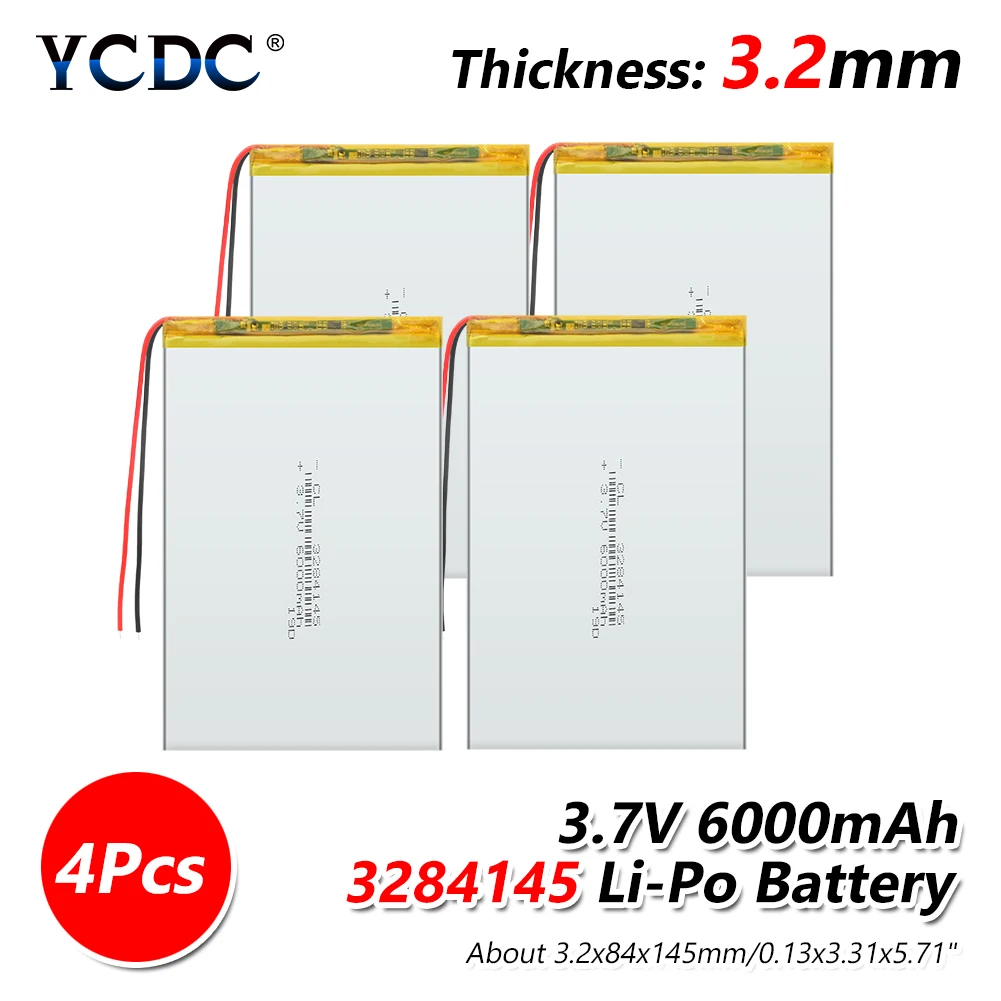 4 PCS Литий-полимерный аккумулятор 3,7 V Вольт 1/2/4 шт. 3284145 3,7 v 6000mah li-po ion lipo аккумуляторные батареи для dvd gps навигации - Цвет: 4 PCS