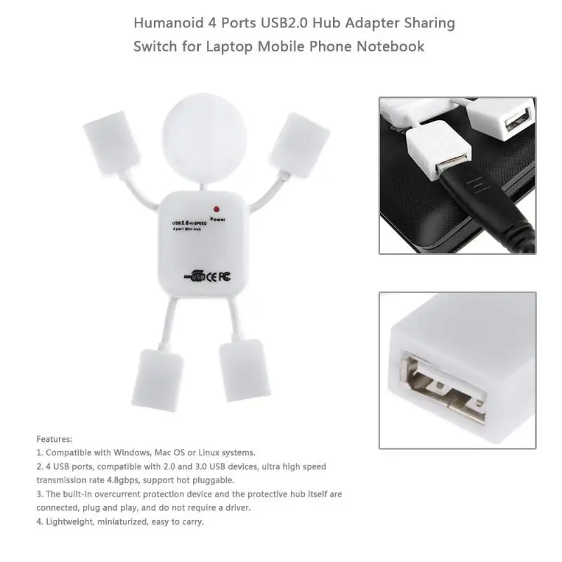 Гуманоид 4 Порты USB2.0 Hub адаптер переключатель для ноутбука мобильный телефон |