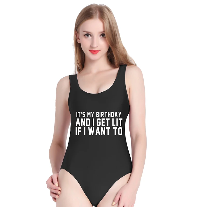 2018 Birthday Slay suit на день рождения Костюм золото Письмо печати Одна деталь купальник