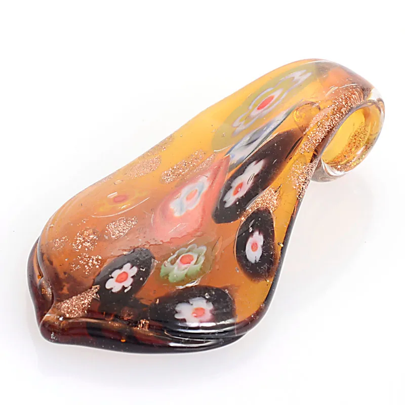 Coffee Ручной работы из муранского золотой песок Lampwork Стекло 5 цветов цветок лист Подвеска Fit Цепочки и ожерелья для Для женщин девочек вечерние подарок шнур - Окраска металла: Coffee