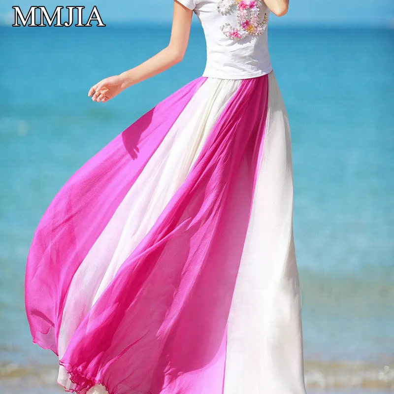 Женские длинные шифоновые юбки радужных цветов лоскутные плиссированные макси с