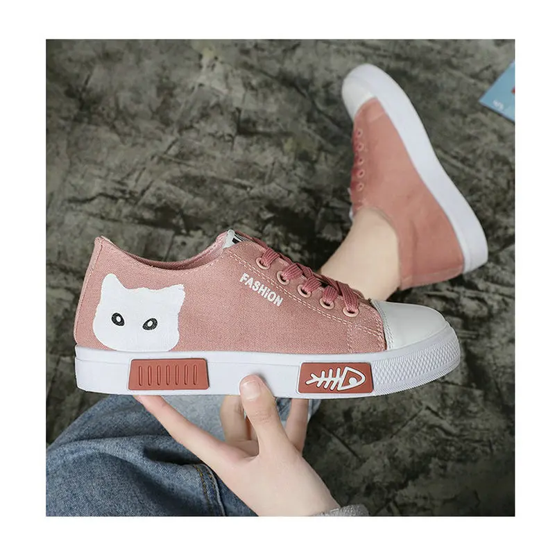 Женские холщовые туфли с мультяшным рисунком 2019 модные повседневные кроссовки