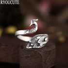 Преувеличенные индивидуальные серебряные цветные кольца Павлин Для женщин богемные винтажные Регулируемые кольца размера