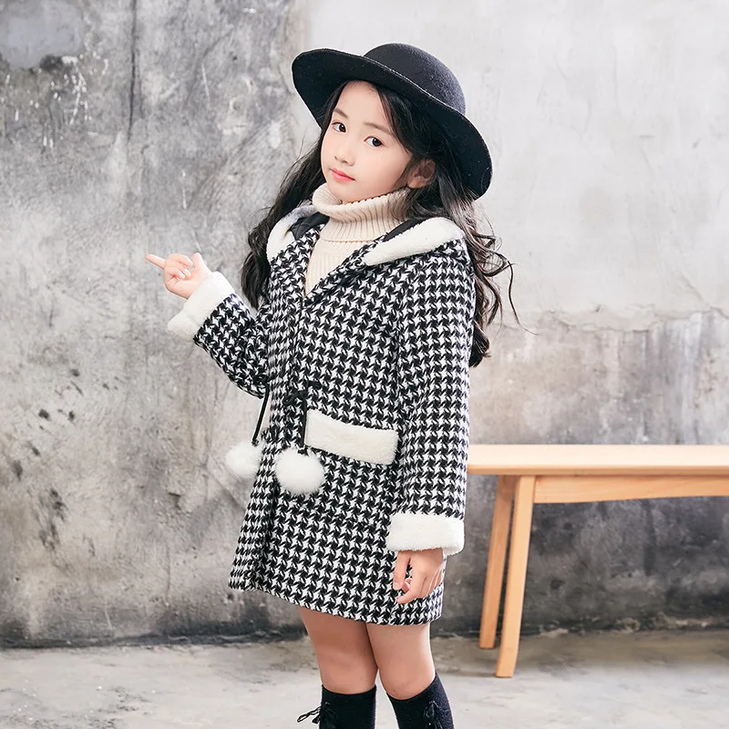 Pattern plaid girls coats winter 2018 girl fleece jacket for children outerwear 2-8year kids hooded overcoat costume | Детская одежда и