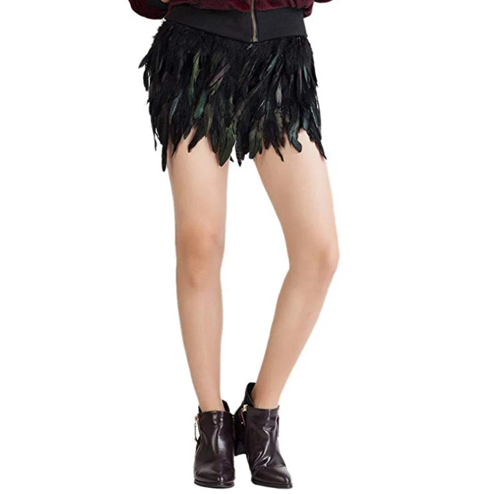 Handmade Feathers Sexy Skirt Women Gradient Color Mini Skirts Womens Nightclub Party | Женская одежда