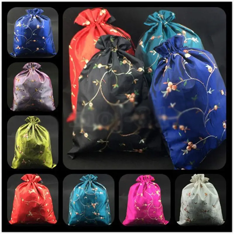 

Wholesale 10 pcs New Chinese Handmade Embroidered Flower Silk Clothes Pouch Shoes Bag Jewelry bag