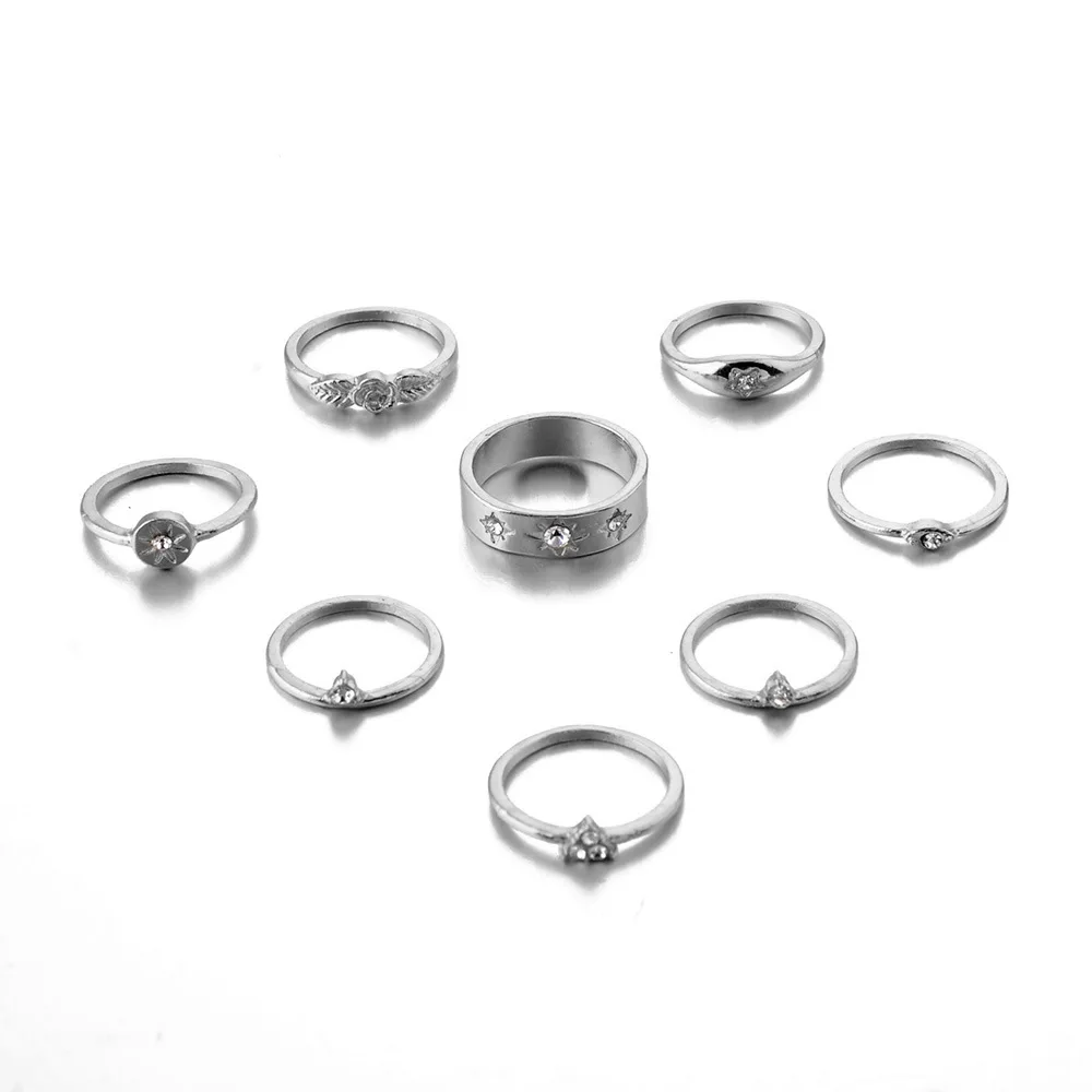 8 шт./компл. элегантный набор колец на палец с кристаллами розы и звездами для