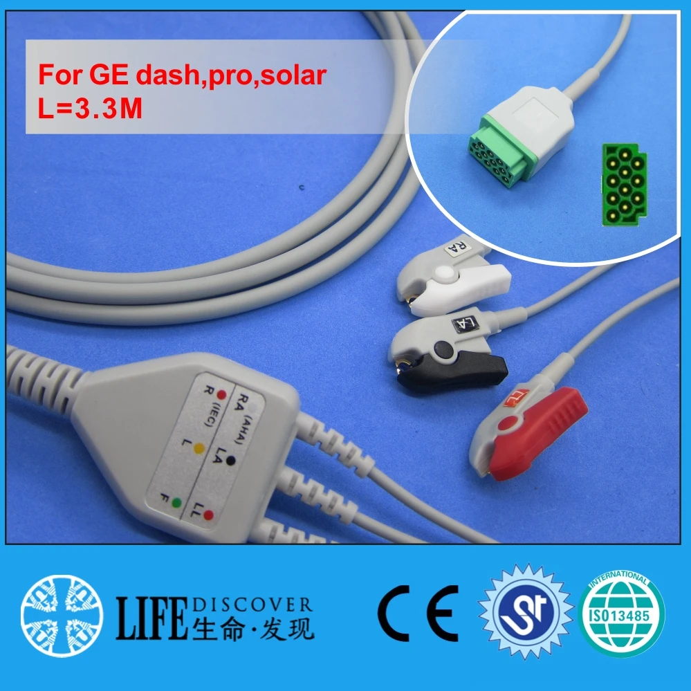 Цельный ЭКГ кабель с 3 зажимными проводами для GE dash2000 3000 4000 pro монитор пациента на
