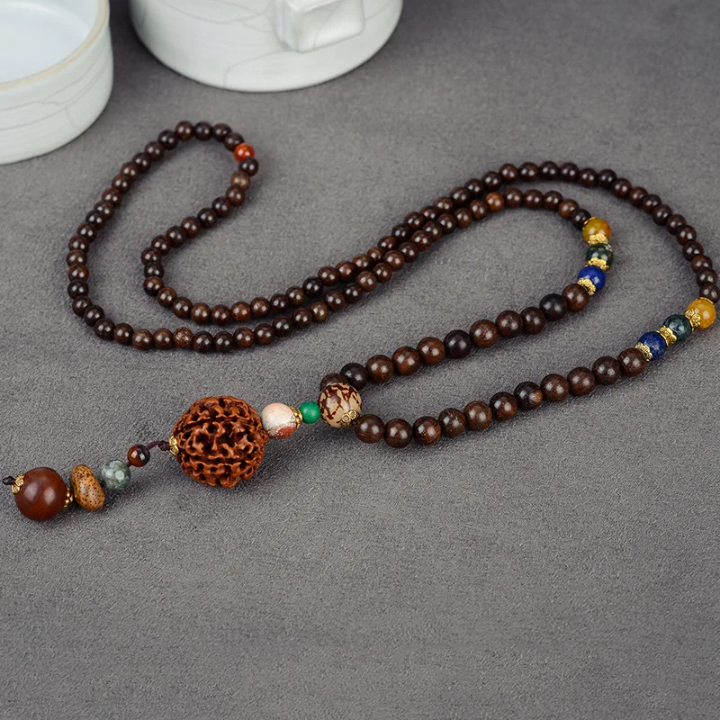 Sennier этническое ожерелье Rudraksha s деревянные бусины винтажный ручной свитер с веревкой цепочка женское ожерелье с подвеской ювелирные изделия подарок дропшиппинг