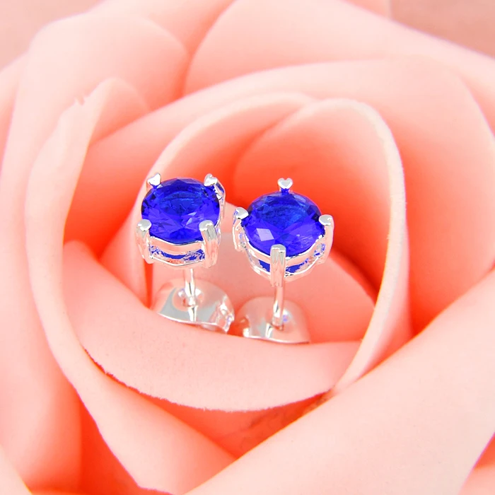 Promotions 10pair Roun Swiss Blue Synthetic Crystal Silver Plated Stud Earrings Hot Sale Fashion Women Jewelry Wholesale E0196 | Украшения