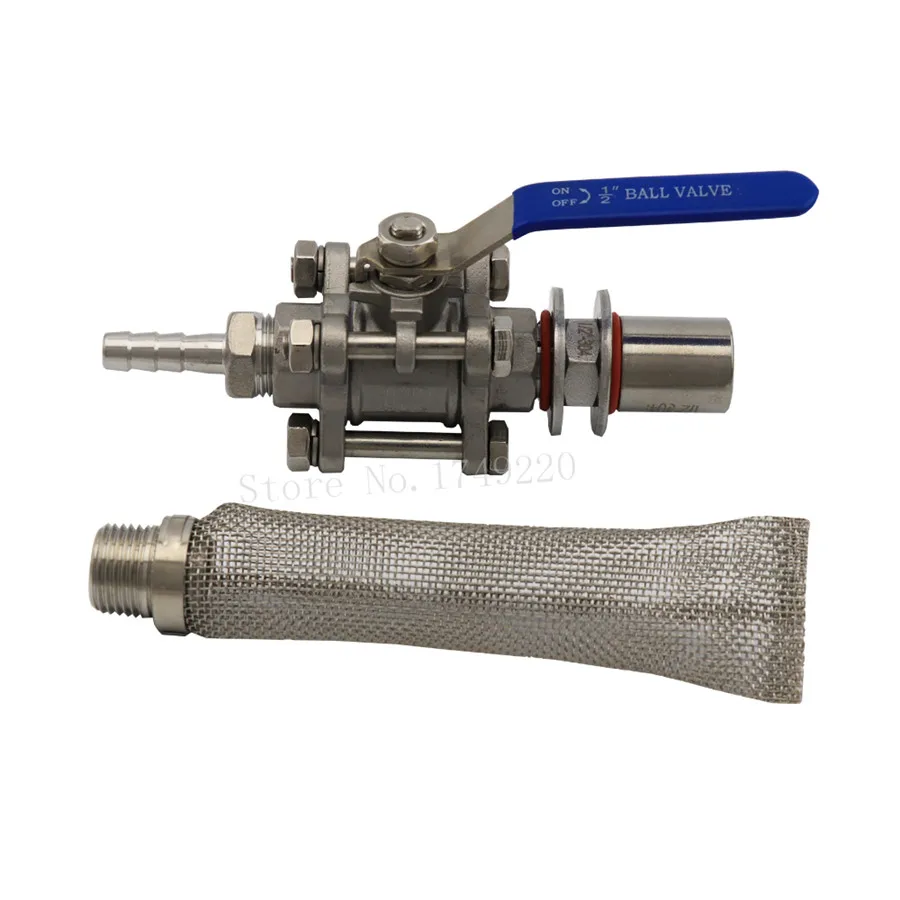 

Stainless Steel 3-Piece Ball Valve,6" Kettle Screen,1/2" Hex Nipple,Kettle Ball Value Home Brewing