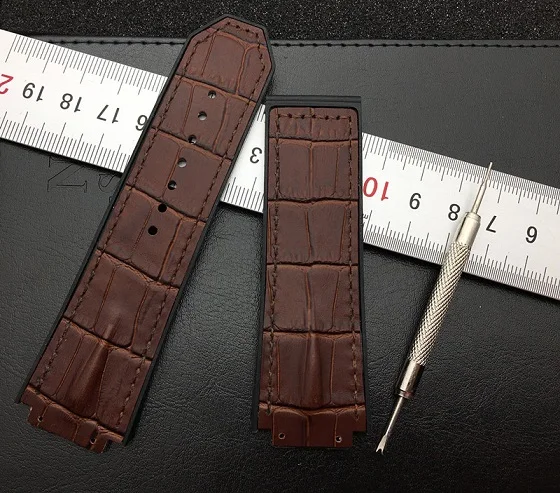 29x19mm brown strap Брендовый синий коричневый зеленый черный 29*19 мм с силиконовым ремешком для часов Ремешок для Hublot ремешок для king power series с логотипом на инструменте - Цвет ремешка: 29x19mm brown strap