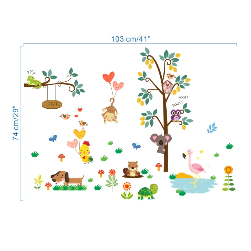 % Forest Zoo Animals Owl Monkey Dog Tree Wall Sticker Decal Bedroom Decorative Kids Baby Nursery Room Home Decor Mural Poster | Дом и сад