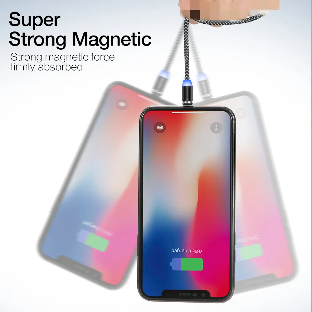 Магнитный USB кабель 1 м 2 для iPhone XS Max X XR 8 7 6 6S Plus 5 5S телефона 2.4A Быстрая зарядка iPad Mini