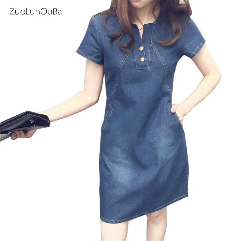 Zuolunouba 2018 Для женщин Корейский платье из джинсовой ткани одноцветное Цвет S 5xl