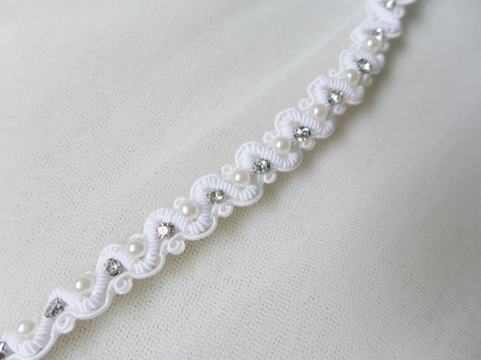 3 Yards White Beaded Trim With Rhinestone Crystal Pearl Lace For Wedding Cake Home Decor Bridal Belt Sewing Patchwork | Дом и сад