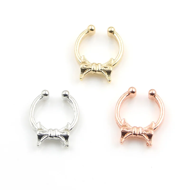 Высокое Качество 3 Цвета Довольно Лук Поддельные Кольца в Носу и Шпильки