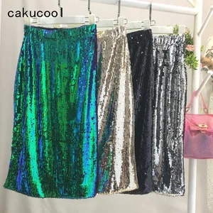 Cakucool Новый Юп блестками юбка штаны прямого покроя с миди украсить Бисер юбки мерцание прямой облегающий силуэт сексуальная юбка-карандаш Стретч