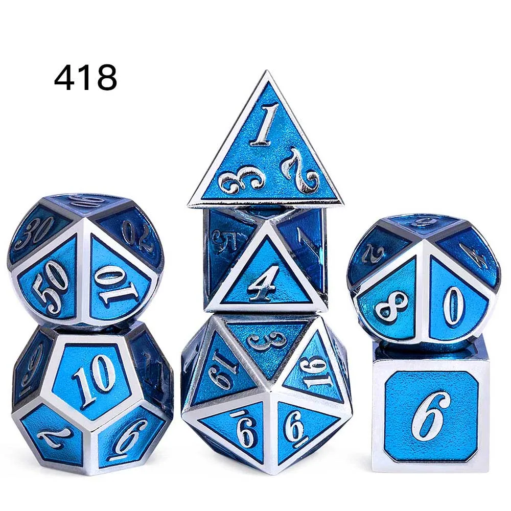 418 DnD металлические кости RPG MTG кубики курсивом шрифт кости включают кости мешочек разные цвета D4 D6 D8 D10 D12 D20 - Цвет: 418