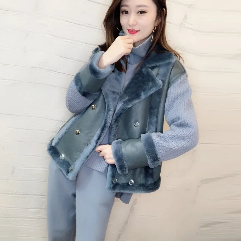 Womens Shearling Lamb Leather Jacket Plus Size Warm Thick Knitted Fur Jackets Sheepskin Coats Women Real Coat | Женская одежда