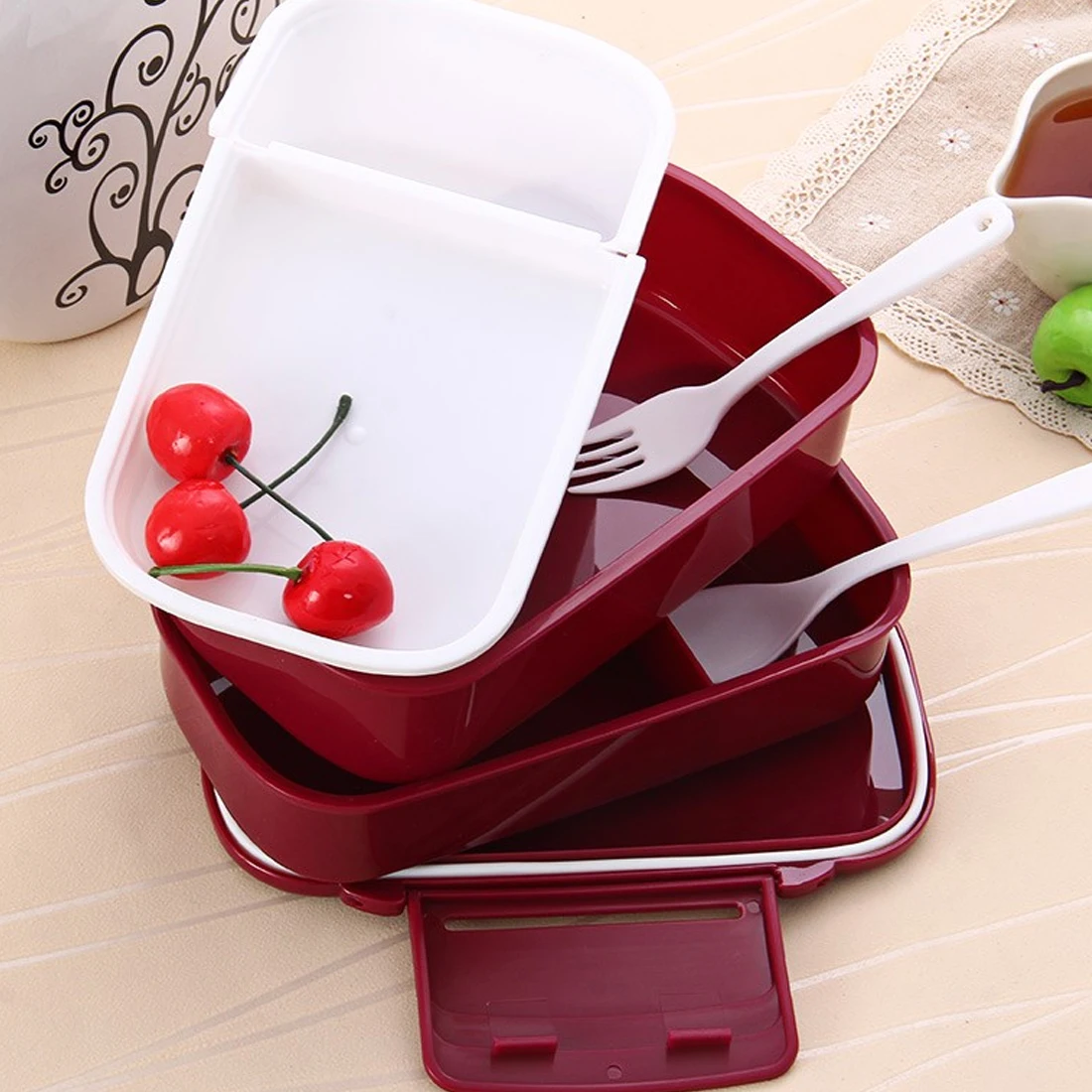 Милый экологичный набор посуды двойного уровня в японском стиле PP милая коробка