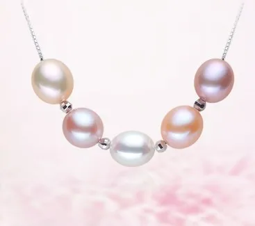 Ожерелье из серебра 925 пробы с натуральным пресноводным жемчугом 3 цвета |