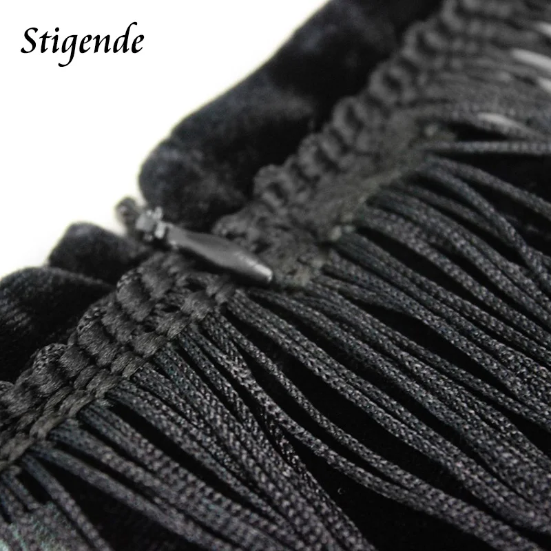 Stigende Сексуальная See Through Сетка кисточкой мини-платье Для женщин без рукавов