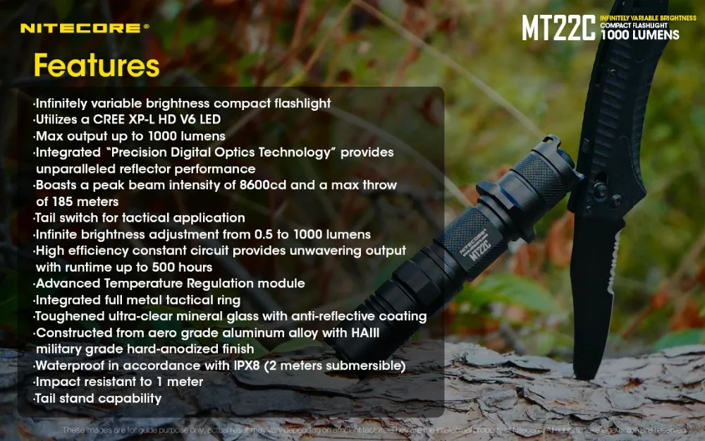 NITECORE MT22C 1000LM бесступенчатая яркость компактный фонарик, CREE XP-L HD V6 светодиодный компактный, но мощный поворотный переключатель