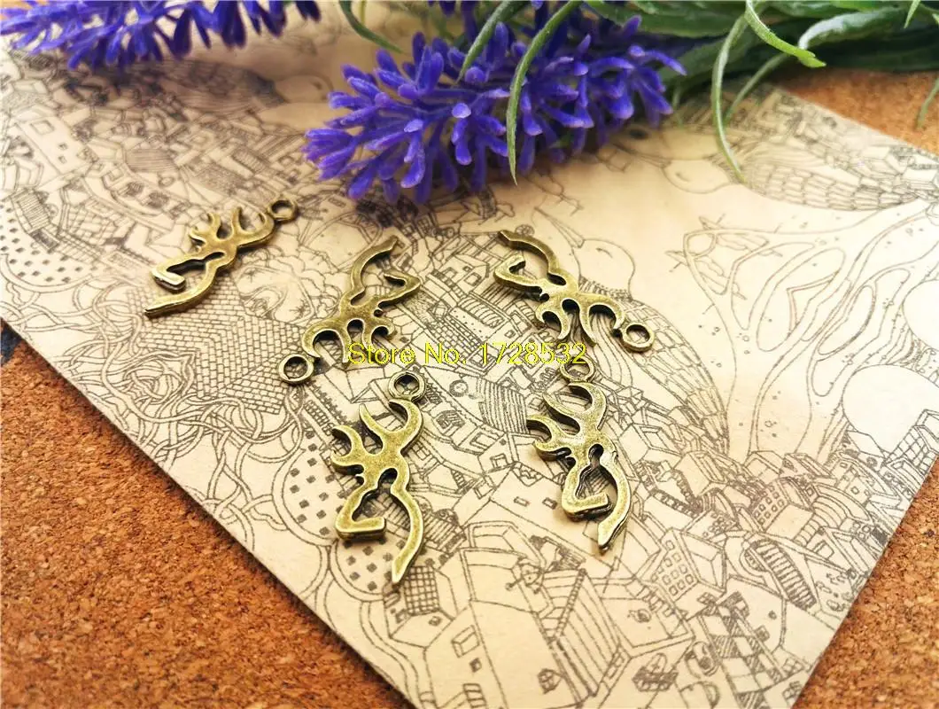 25 шт -- 28x11 мм голова оленя силуэт амулеты, Античная бронзовая рога оленя амулеты подвески для самостоятельного изготовления ювелирных изделий ручной работы