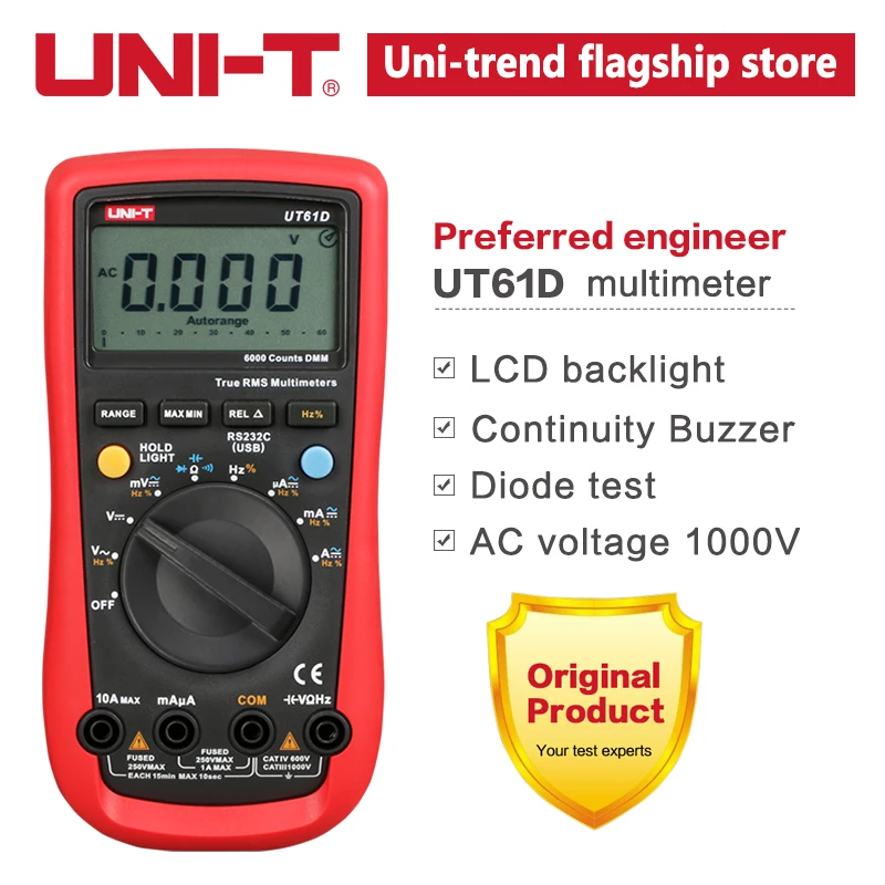 UT61D UNI-T True RMS цифровой мультиметр UT61A UT61B UT61C UT61D UT61E UNI T AC DC Multimetros Конденсатор Транзистор тестер пика данных - Цвет: UT61D