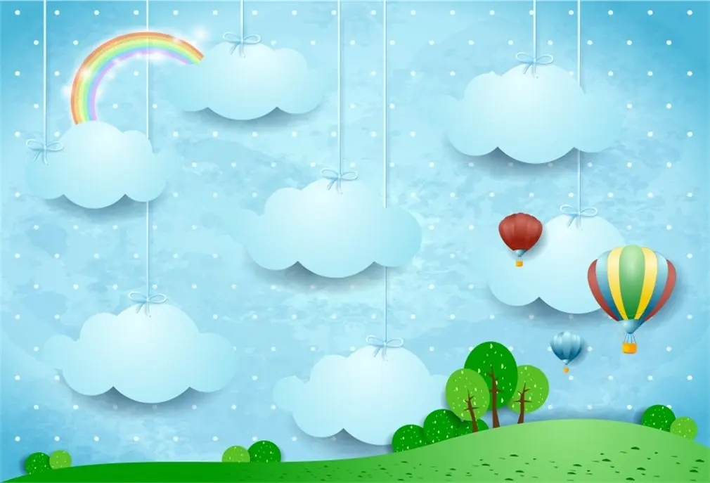 Photography Backdrop Surreal Landscape with Hanging Cloud and Hot Air Balloons Photo Background | Электроника