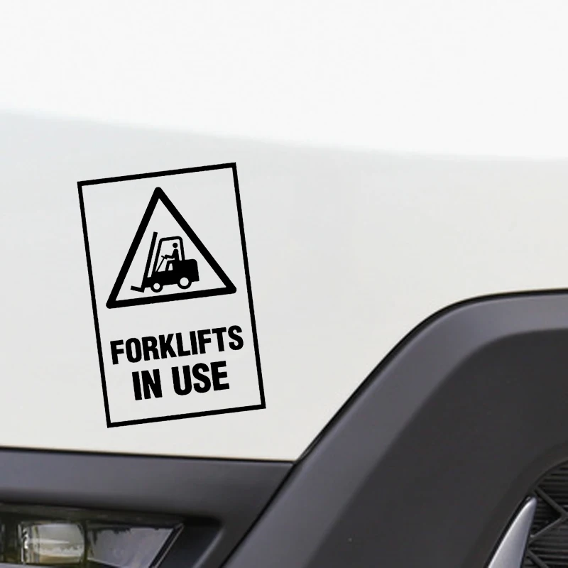 

QYPF 10.8CM*15.3CM FORKLIFTS IN USE Warning Graphic Car Sticker Black/Silver Vinyl Decoration S9-2286