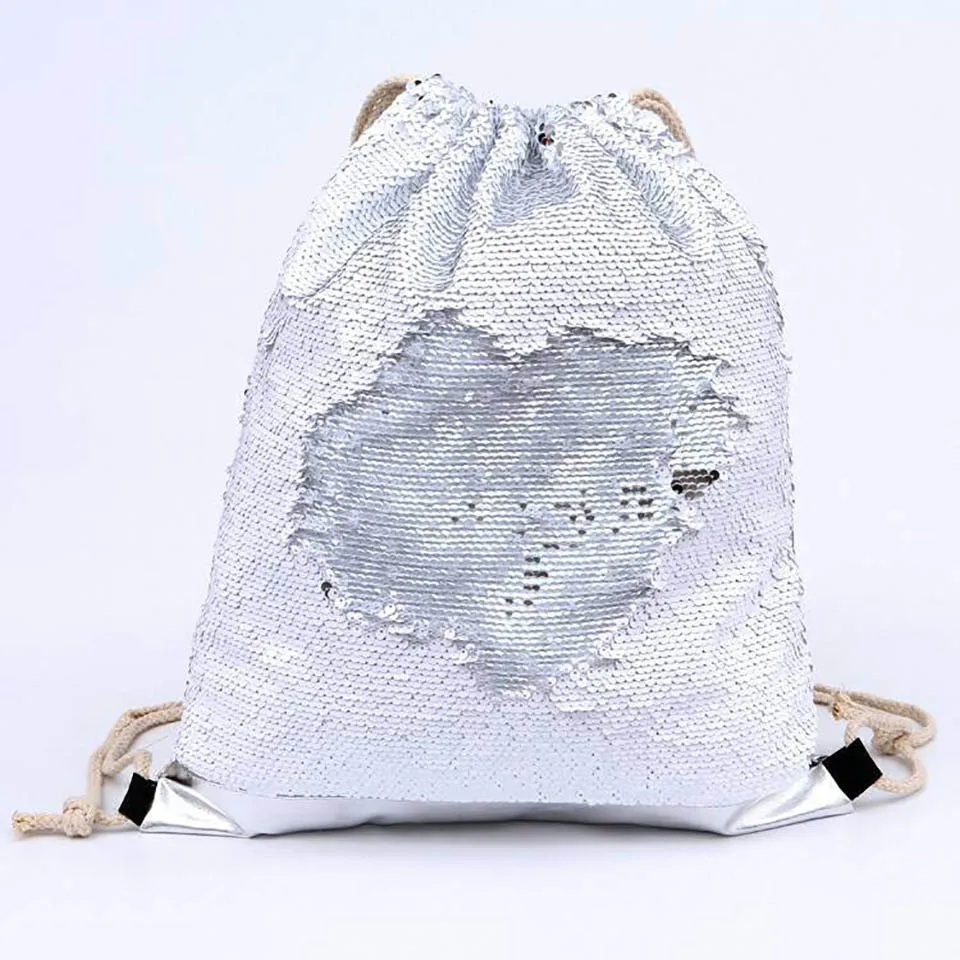 Новое поступление Русалка блесток Drawstring сумка двусторонние пайетки DIY дизайн рюкзак сверкающая сумка на плечо для спортзала обучение путешествия - Цвет: Silver