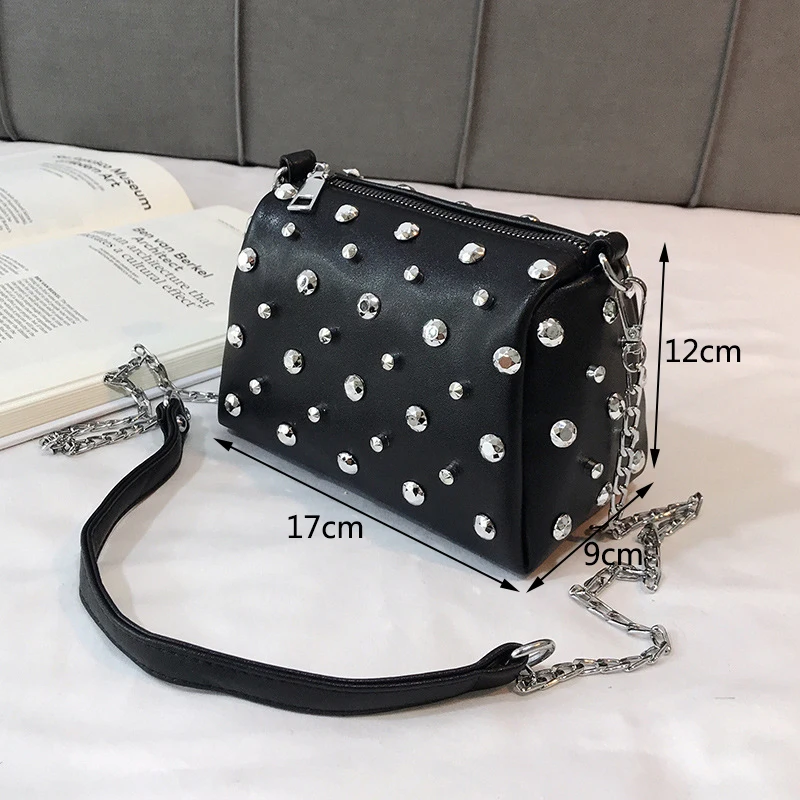 Yogodlns Bags For Women New Fashion Rivet PU Leather Women Bag Diamonds Shoulder Messenger Bag Chains Small Flap Crossbody Bag