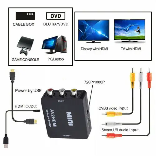 HDMI в AV RCA CVBS 1080 P композитный аудио конвертер видеоадаптера с usb кабелем для