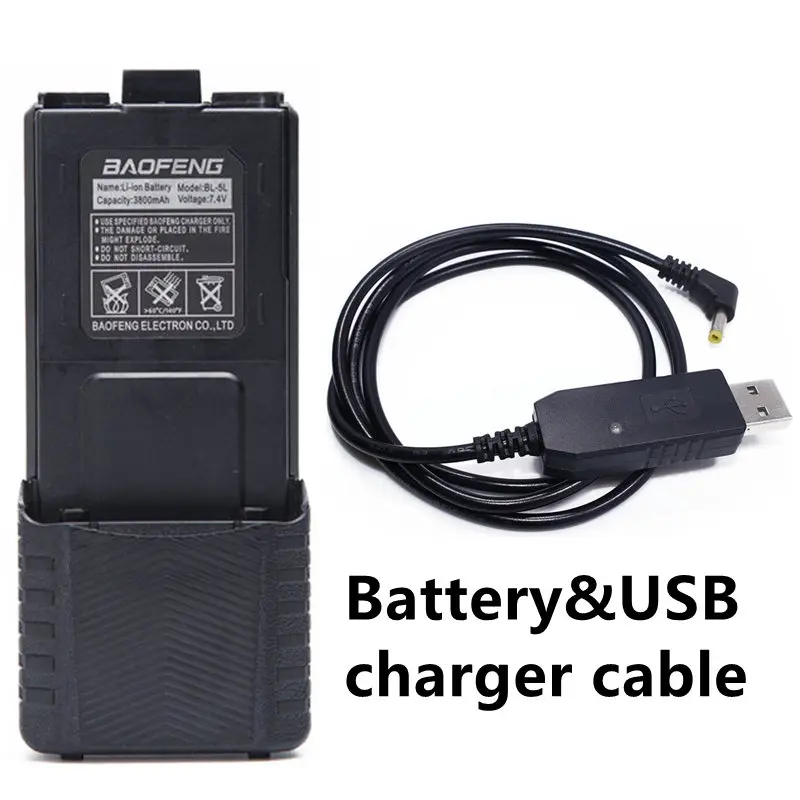 BLCAK AND USB CABLE Аккумулятор BAOFENG UV-5R BL-5L 7,4 V 3800mAh Li-Ion для pofung Walkie Talkie UV5R UV 5R серии двухстороннее радио(черный/Камуфляж - Цвет: BLCAK AND USB CABLE