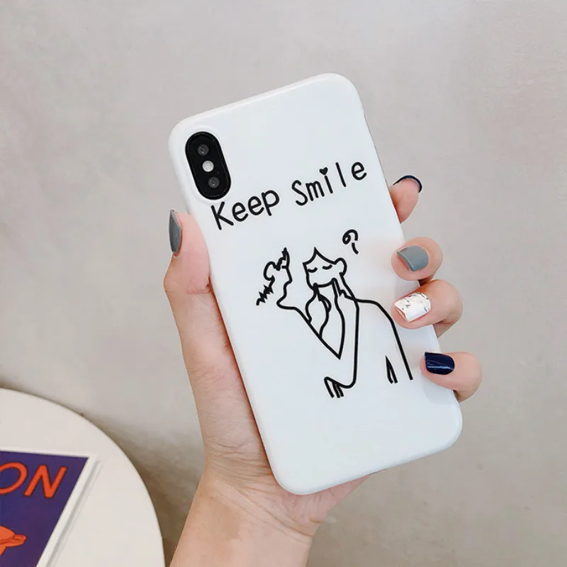 POBLU Funny Cartoon Keep Smile TPU Case For iphone X XS Fashion IMD Soft Silicone 6s 7 8 8plus Back Cover Shell |