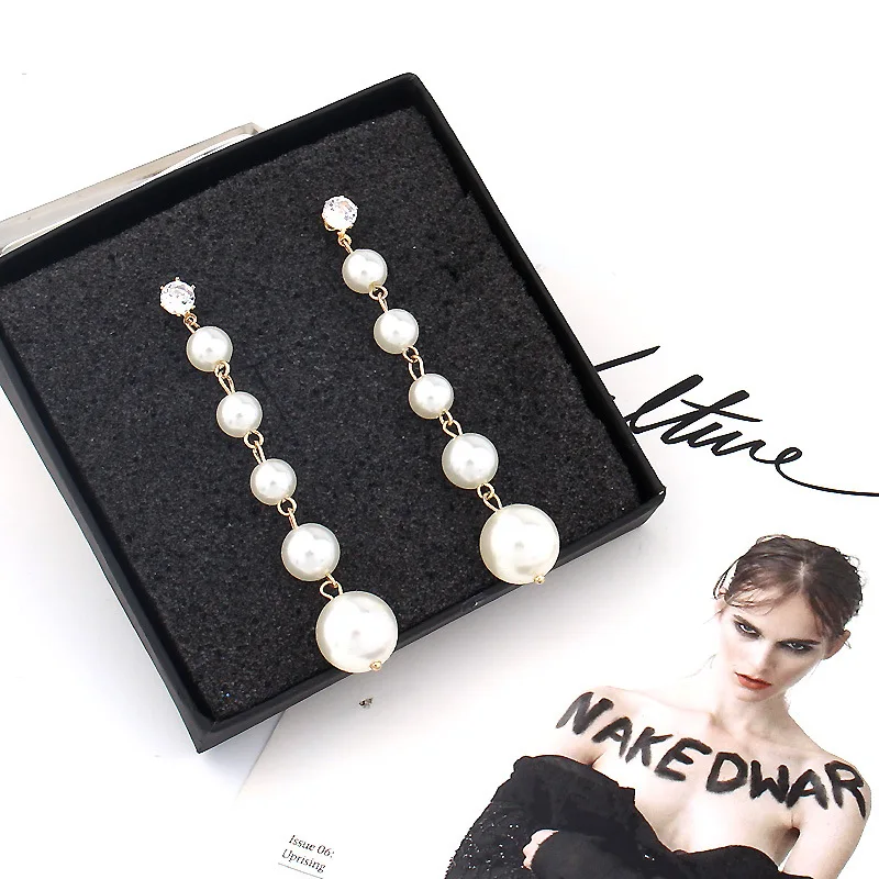 New Fashion Big Simulated Pearl Long Earrings for Women Statement Hanging Drop Wedding Jewelry Office Lady Gifts | Украшения и