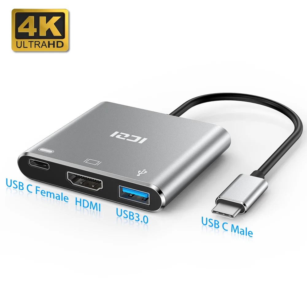 ICZI type C до 4 K HDMI USB 3,0 адаптер USB C зарядный конвертер для MacBook Pro Air samsung S10 9 8 huawei P30 20 mate 20